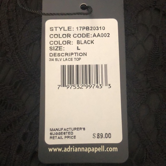 Adrianna Papell 3/4 sleeve black lace top NWT - Picture 5 of 7